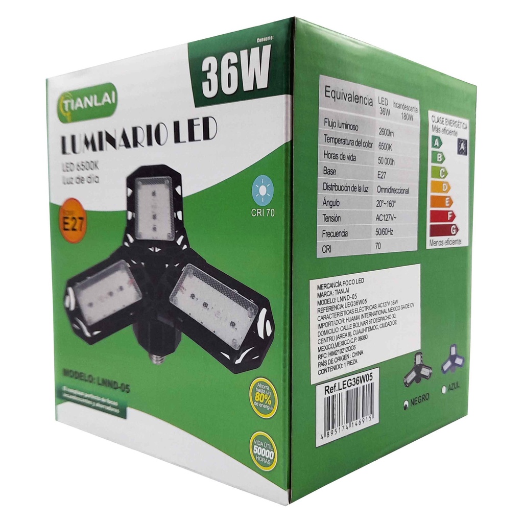 LAMPARA LED LEG36W05 TIPO VENTILADOR 180W MEGALUZ