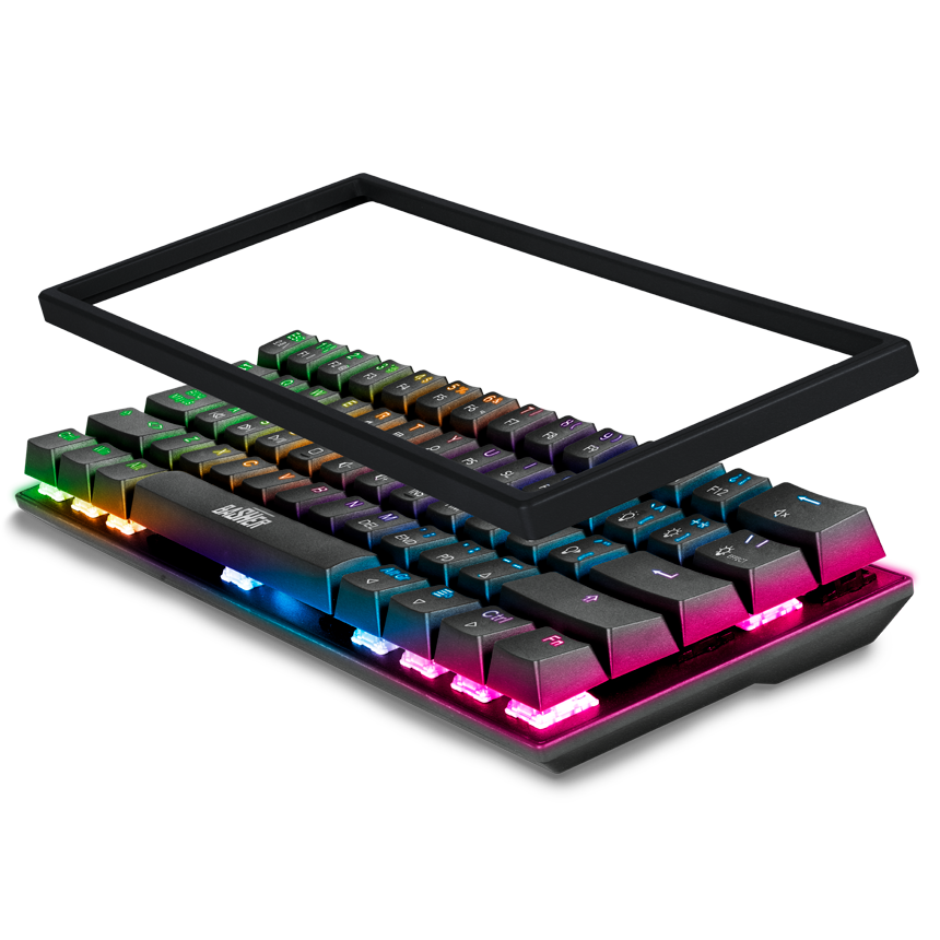 TECLADO ALAMBRICO GAMER BASH-1002 CABLE DESMONTABLE TIPO C/ FULL RAINBOW/ 62 TECLAS NEGRO