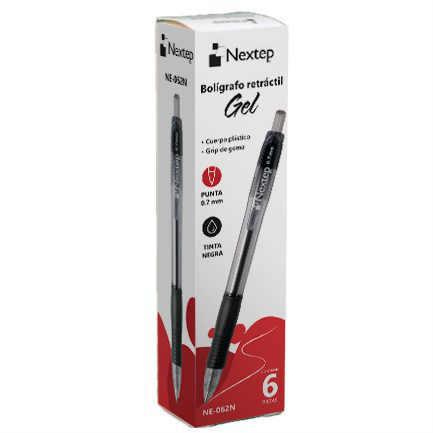 Bolígrafo Gel Retráctil Mediano 0.7mm Color Negro NE-062N Nextep (E.6)