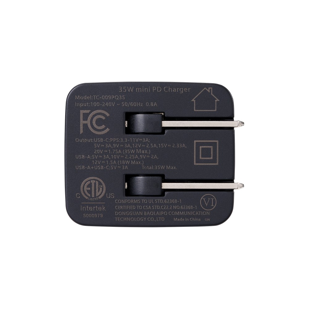 Cargador de Dispositivos ADATA CHARGERU-0352-QCPDBK Potencia Máxima 35W Interfaz 2 Puerto USB-C, USB A Carga Rápida Color Negro