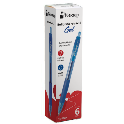 Paquete C/6 Boligrafo Gel Retráctil Mediano 0.7mm Color Azul NE-062A Nextep (C.192)