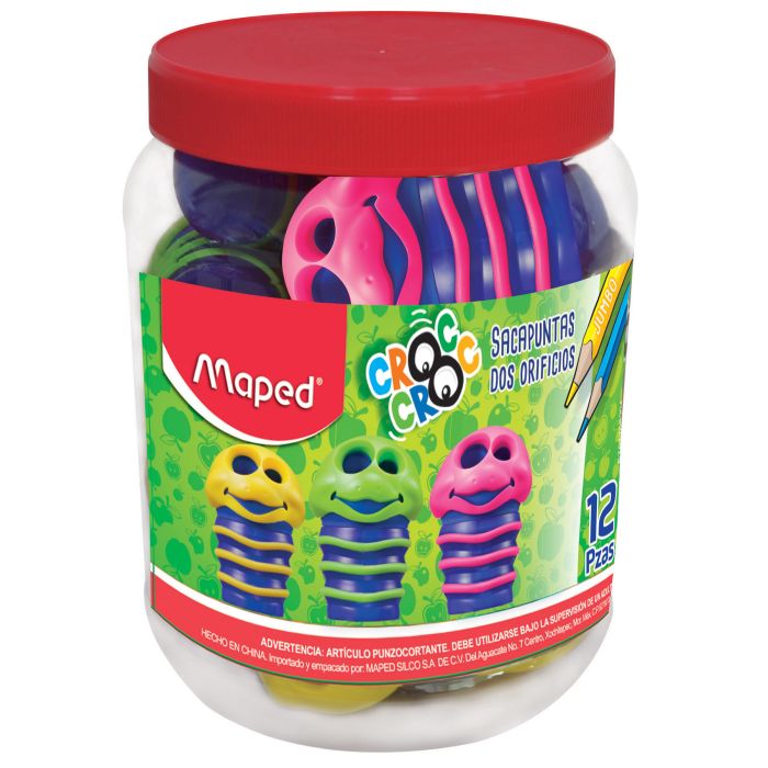 Paquete C/12 Sacapuntas Plasticio Maped C/deposito Croc Croc
