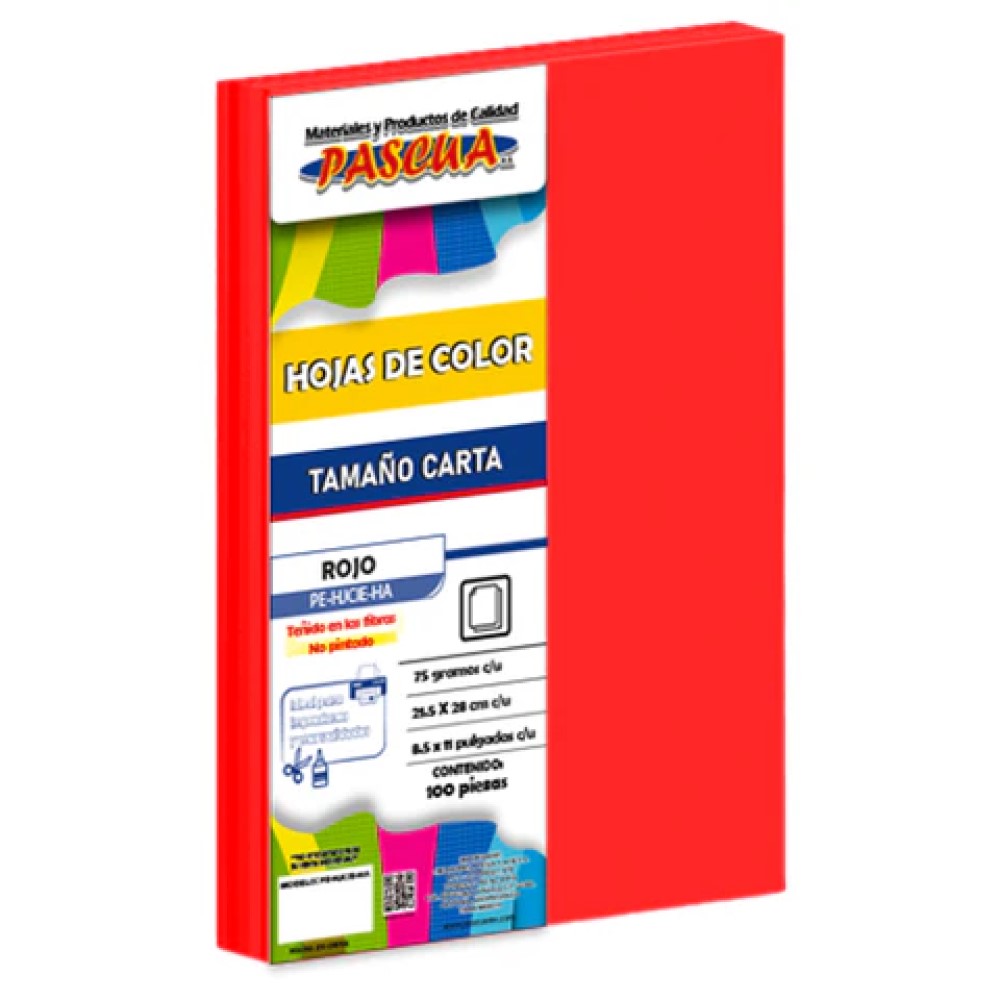 Paquete C/100 Hoja De Color Carta Pascua Rojo