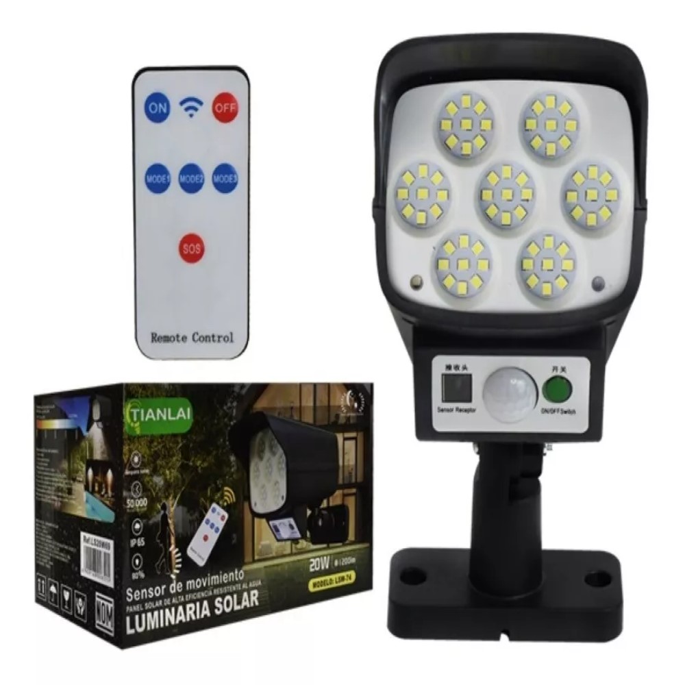 Luminaria Solar LS20W69 20W Con Sensor de Movimiento Y Control Remoto Megaluz (C.60)