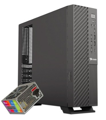 Gabinete Mince Slim Stylos STGAMN1B Mini-Tower, Micro-ATX, USB 2.0/3.0, con Fuente de 550W, Sin Ventiladores Instalados, Negro