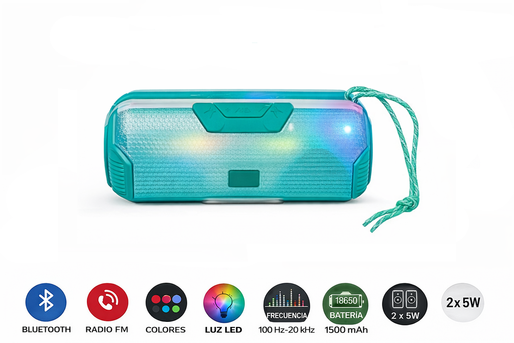 Bocina Bluetooth Portátil Link Bits MB-126 Radio Fm, Usb, Micro Sd, Luz Led (C.30)