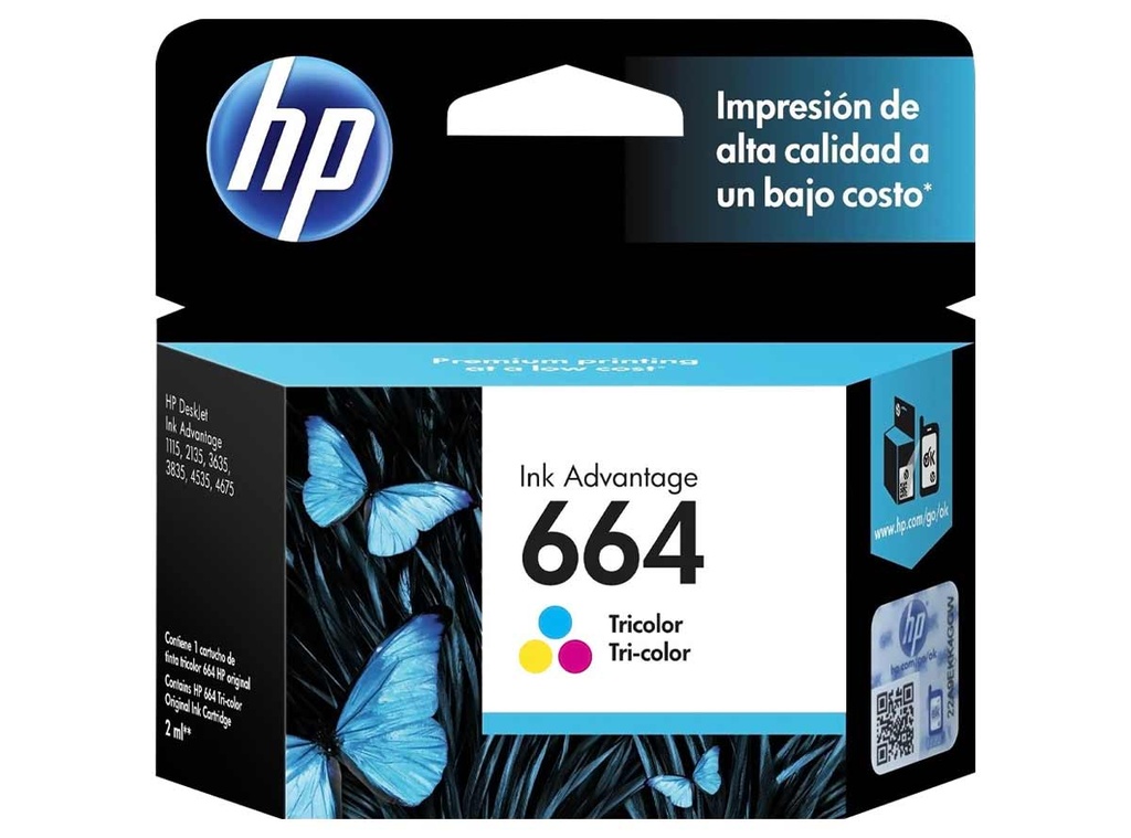 Cartucho Tinta Original HP 664 F6V28AL Tricolor
