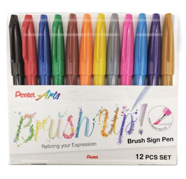 PLUMIN PENTEL PUNTA PINCEL BRUSH UP C/12 PZ COLORES BASE
