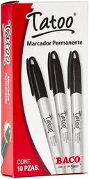 [MR096] Caja C/10 Marcador Permanente Baco Tatoo Punto Fino Negro 0032NEG