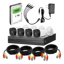 [DH-KIT4CH-1MP-1TBHDD] Kit De DVR 4 Canales De 1Mp H265/4 Cámaras B1A11 Con Accesorios Incluidos 4 Canales De Inteligencia Artificial SMD + Disco Duro Genérico New Pull 3.5 Pulgadas 1TB