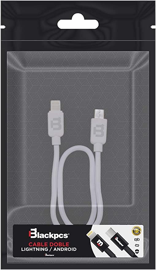 CABLE CAWDPP-1 BLACKPCS DOBLE PUNTA V8/ LIGHTNING BLANCO 30CM