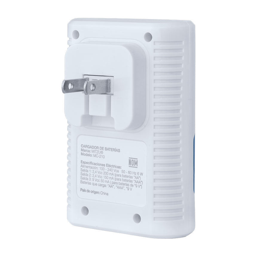 CARGADOR DE 4 PILAS AA/AAA/2X9V/NI-MH/NI-CD/ INCLUYE 4XAA MC-210