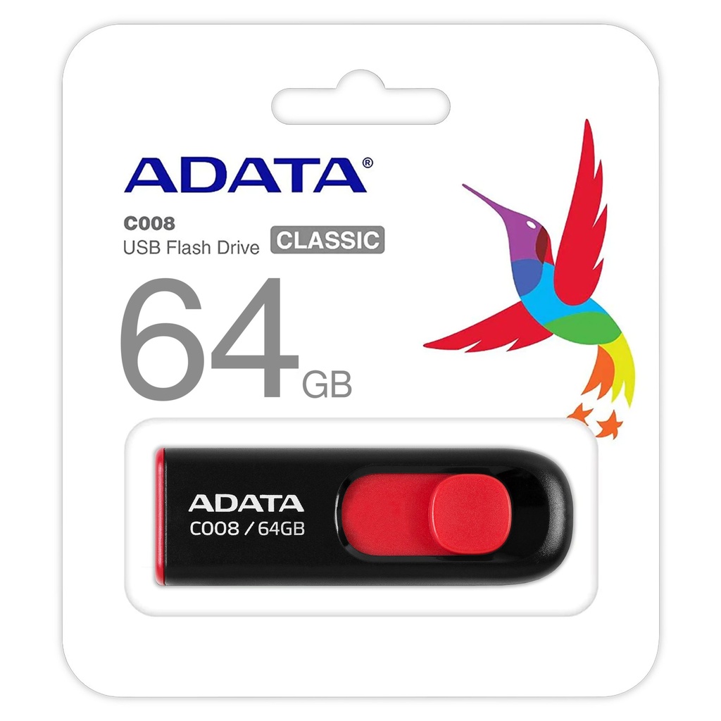 USB 64GB ADATA C008 NEGRA CON ROJO