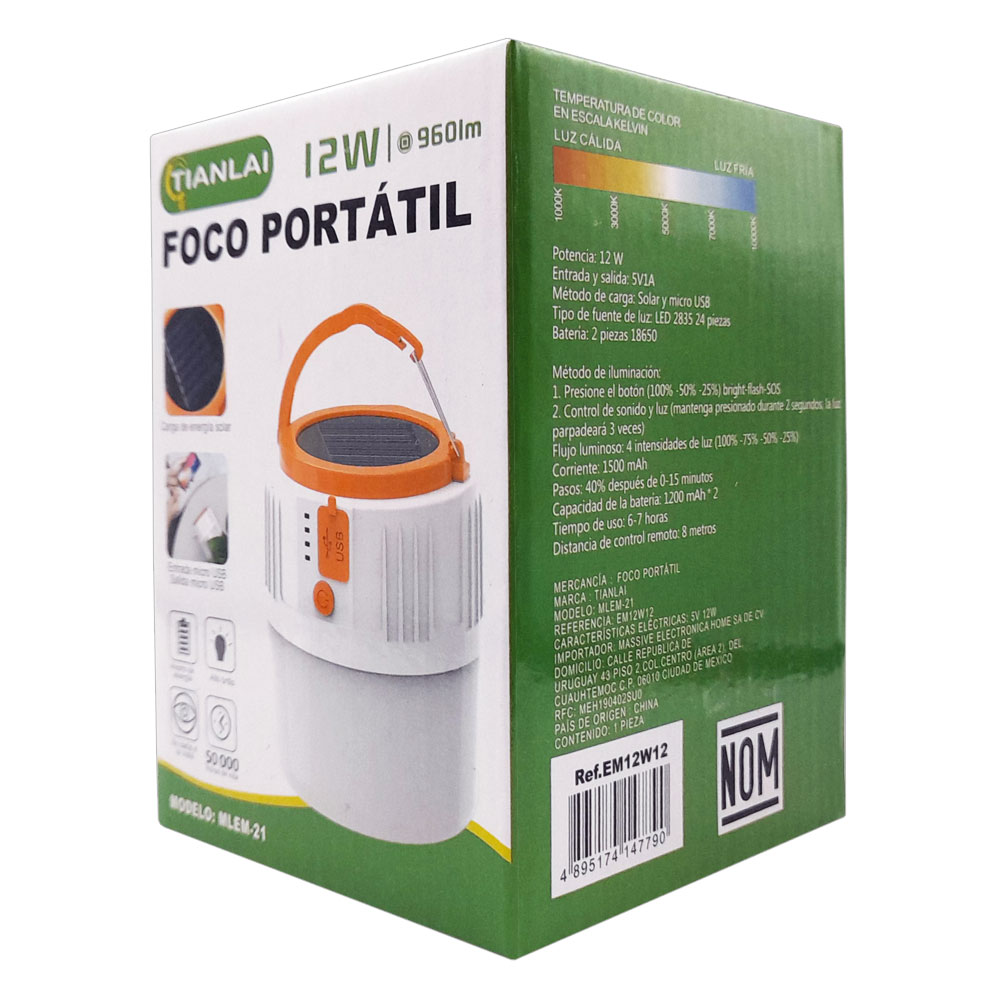 FOCO PORTATIL EM12W12 12W CARGA SOLAR MEGALUZ