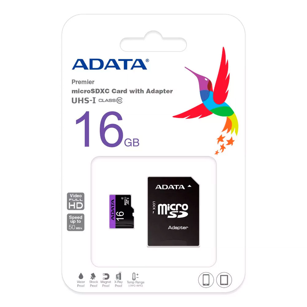 MICRO SD 16GB ADATA CLASE 10 C/A MORADA AUSDH16GUICL10-RA1