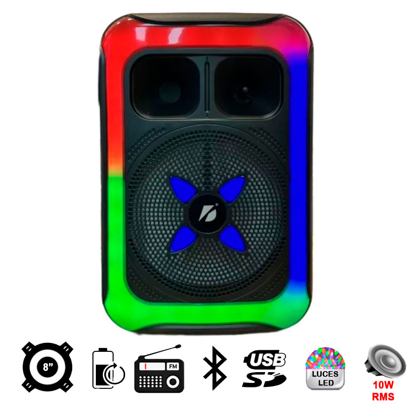 BOCINA 8" KTS-1727 BT/MICROFONO/USB/CONECTIVIDAD TWS/LUZ LED