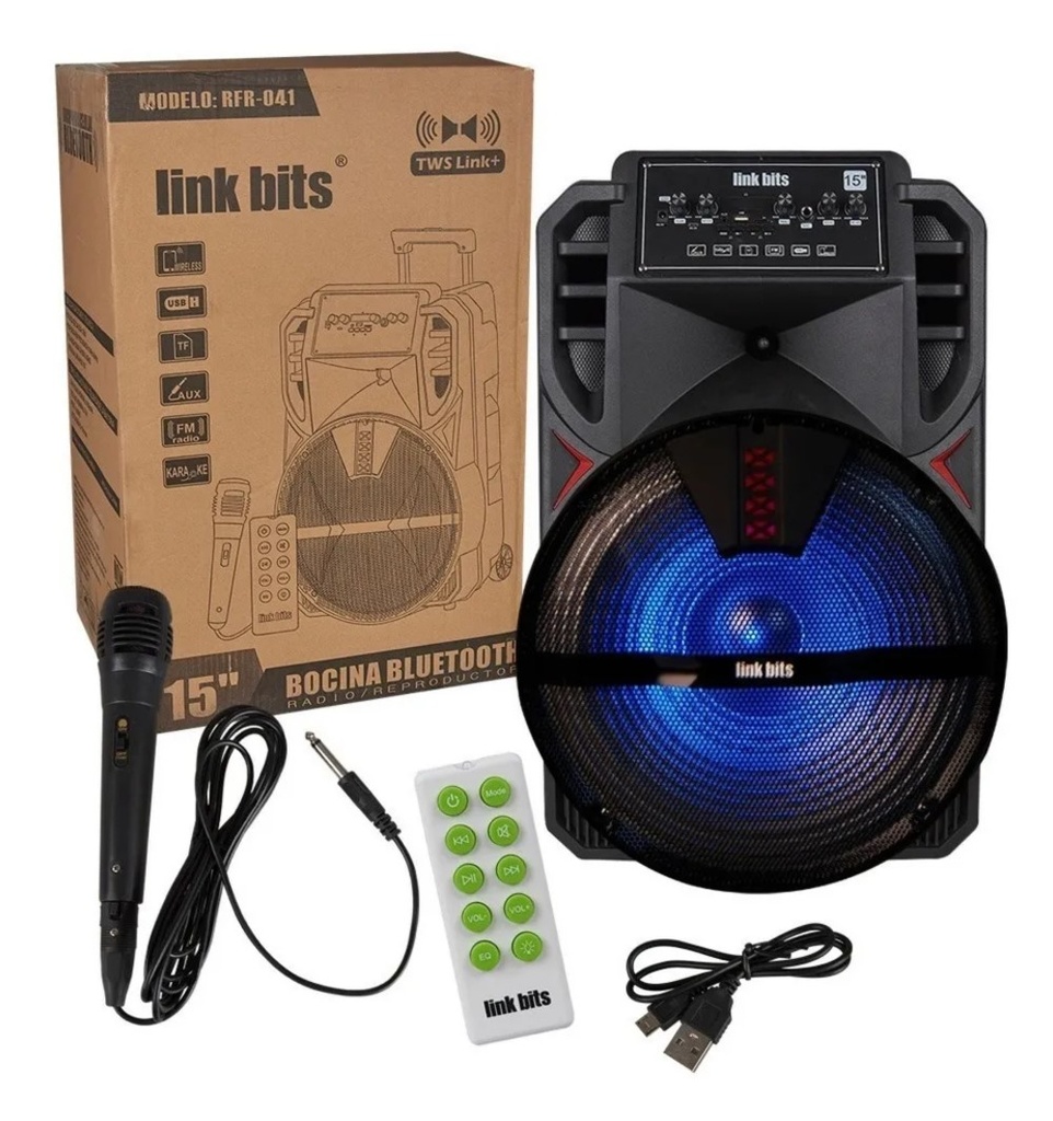 BOCINA 15" BM15014K BT/ MICROFONO/ CONTROL/ AUX/ USB