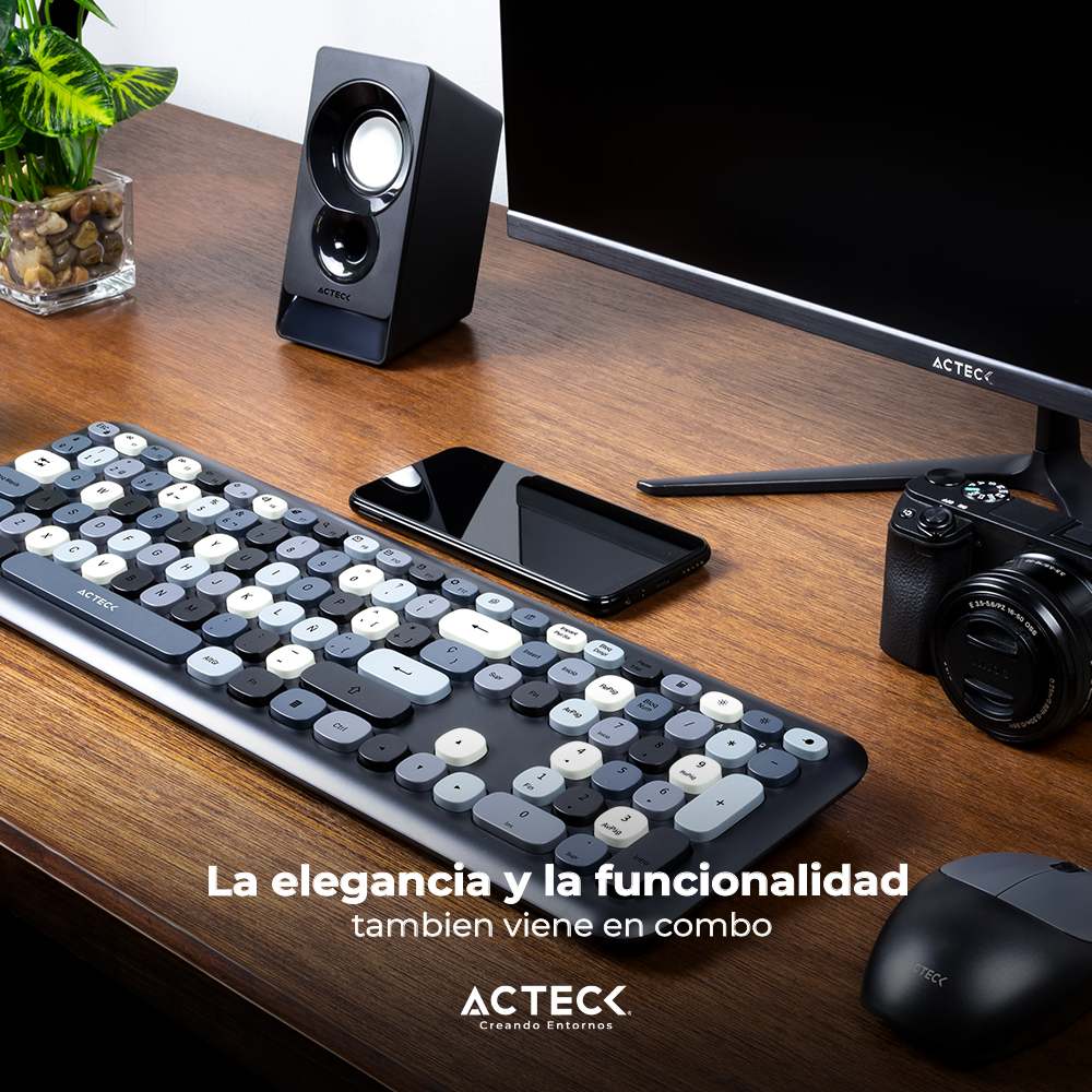 Kit de Teclado y Mouse Inalámbrico AC-935166 MK475 Acteck Creator Chic Colors Negro