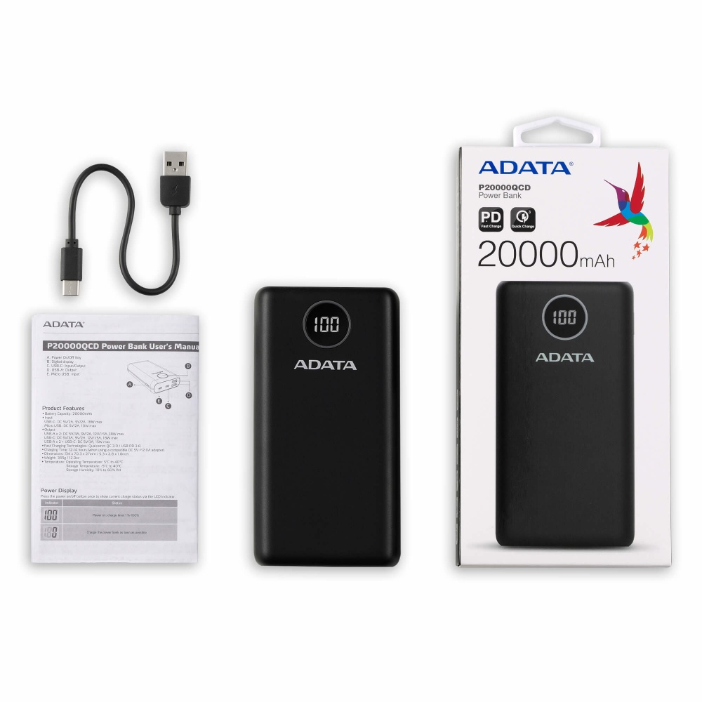 Power Bank Digital Adata P20000QCD Negro 20,000 mAh