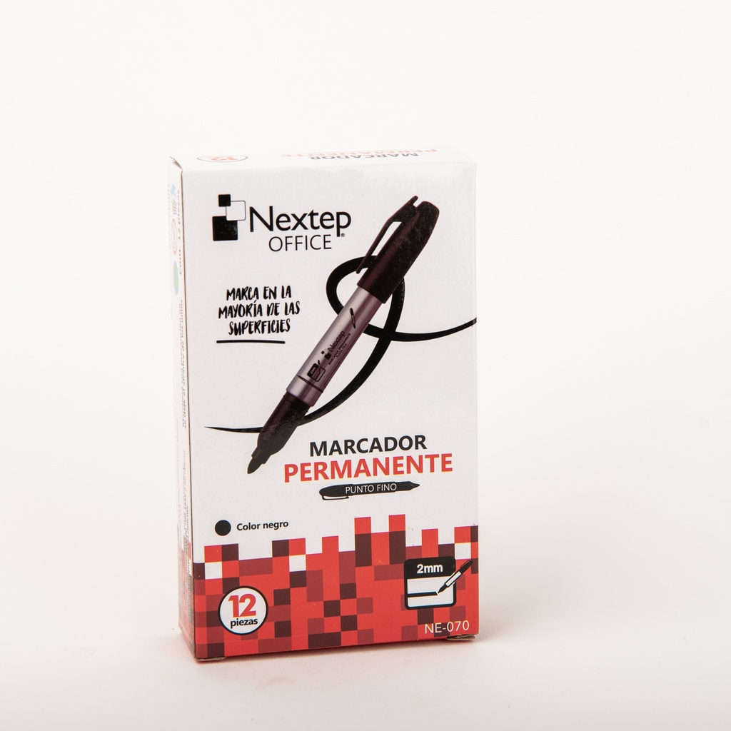 Paquete C/12 Marcador Permanente P/Fino 2mm Negro NE-070 Nextep
