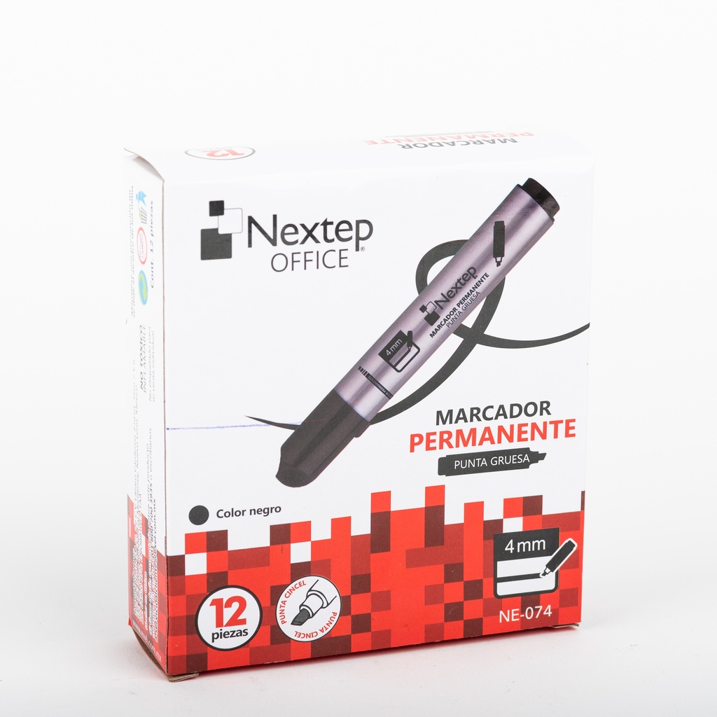 Paquete C/12 Marcador Permanente P/Gruesa Cincel 4mm Negro NE-074 Nextep