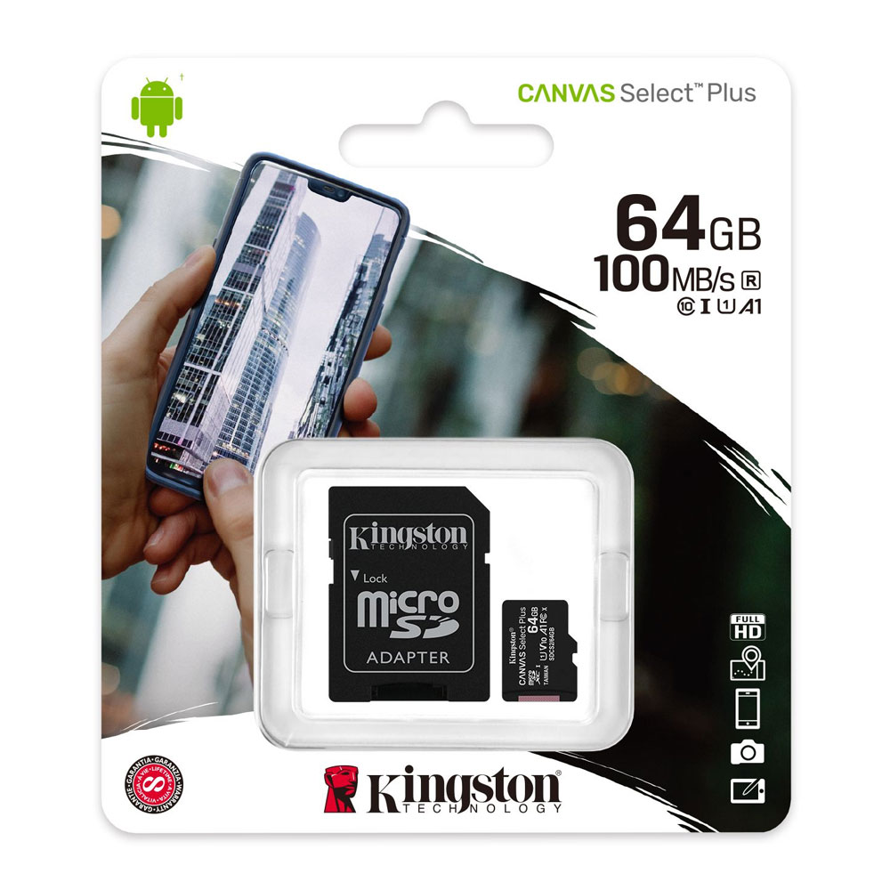 MICRO SD 64GB KINGSTON C/A CANVAS PLUS 100MB/S CLASE 10