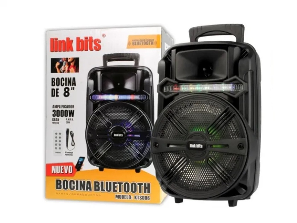 Bocina 8 Pulgadas SA866TK Micrófono Con Control Luz Led Link Bits