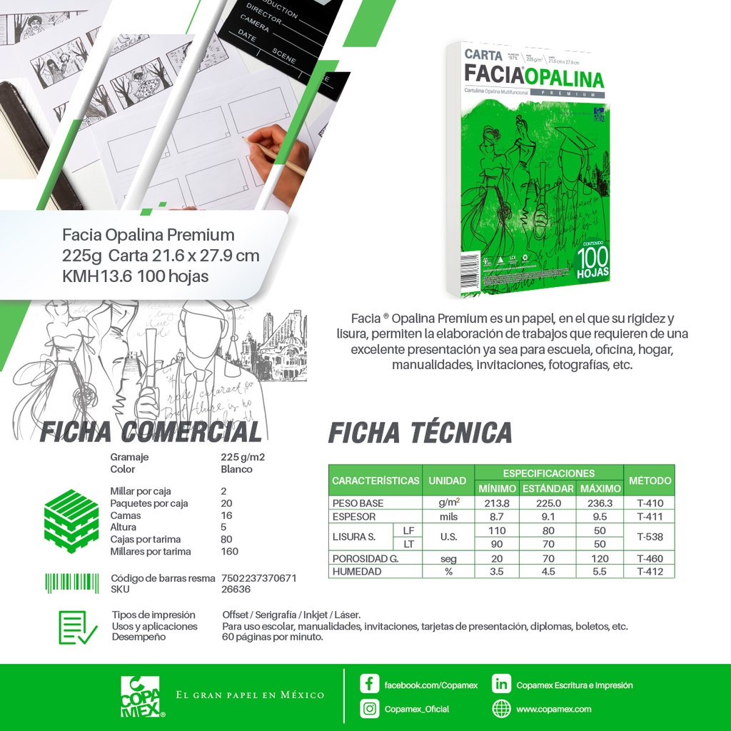 Paquete C/100 Opalina Cartulina Copamex CTA/ Blanco 225G