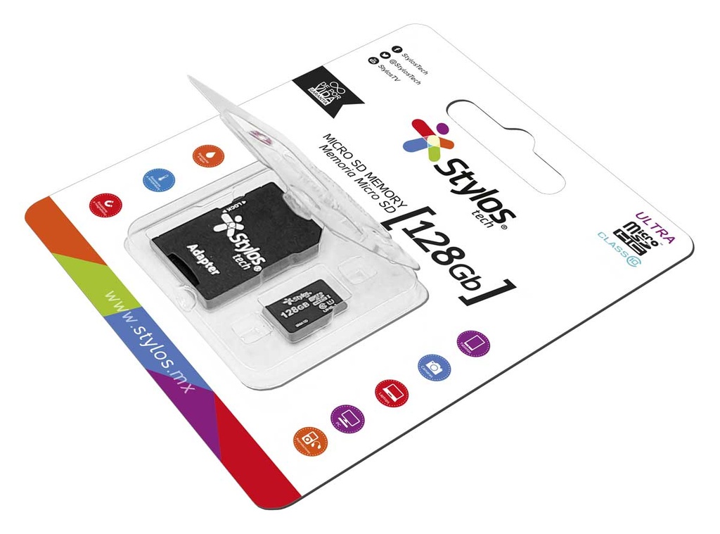 Micro SD 128GB Stylos STMS1281B Con Adaptador C10