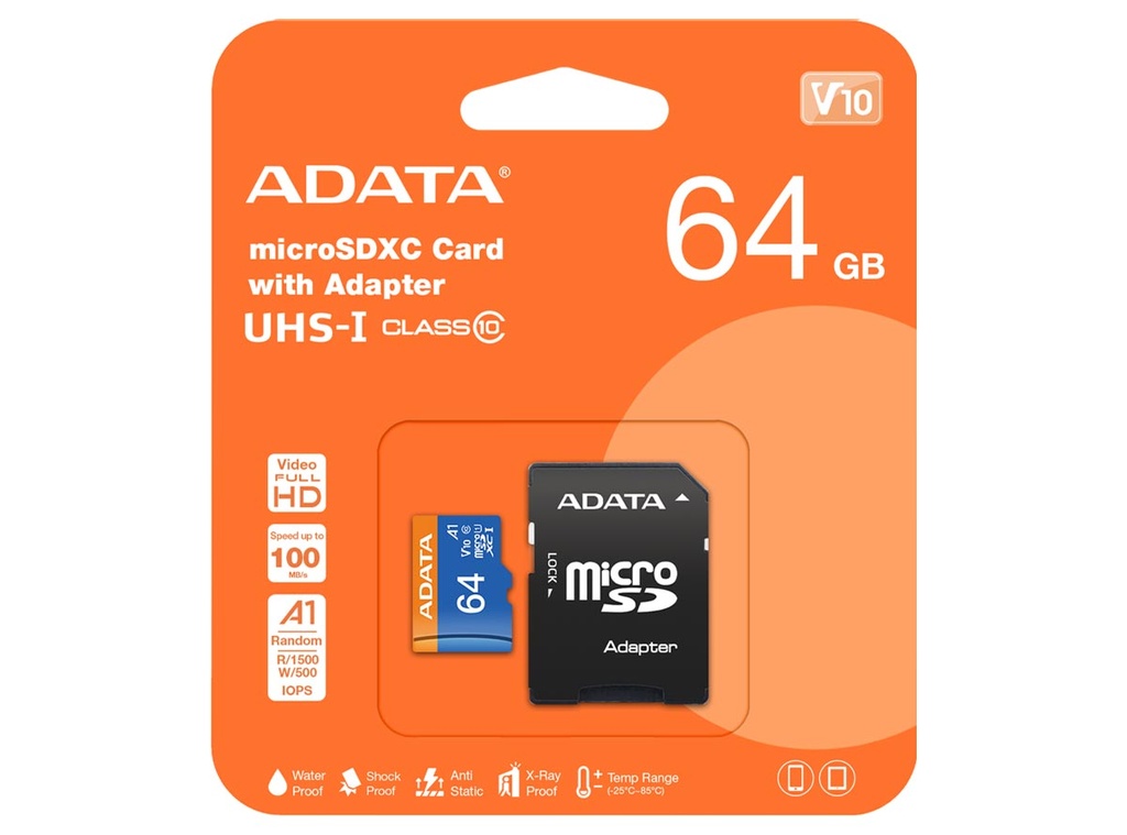 Micro SD 64GB Adata Clase 10 Azul