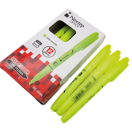 Marcador Resaltador Nextep NE-084A Punta de Cincel Base de Agua Color Amarillo Flourecente 12 Pieza(s)