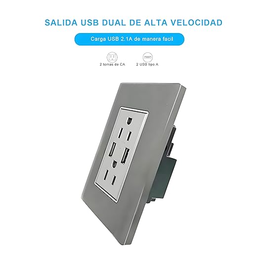 Toma Corriente De 2 Entradas USB Megaluz 2C2UB