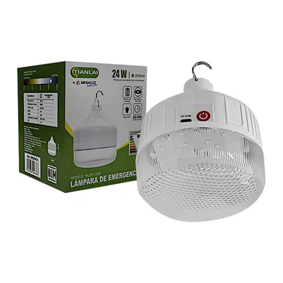 Lampara De Emergencia Recargable Megaluz 24W EM26W24 4-8 Horas Incluye Gancho