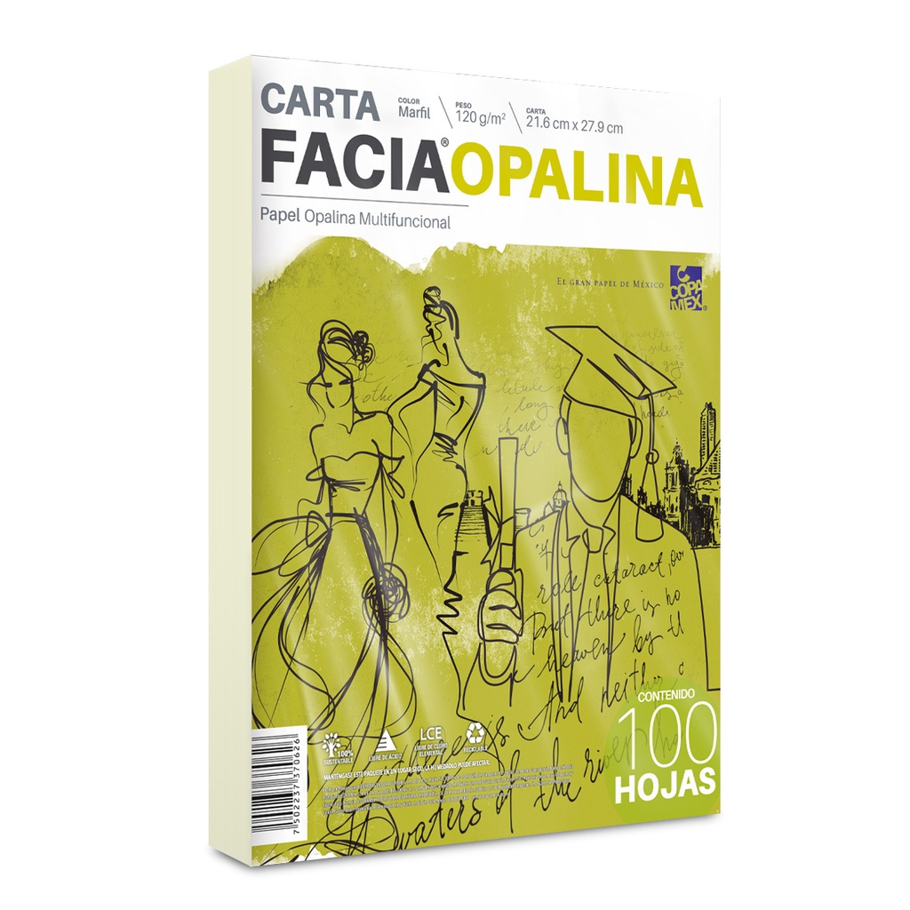 Paquete C/100 Opalina Carta Papel Copamex Marfil 120g