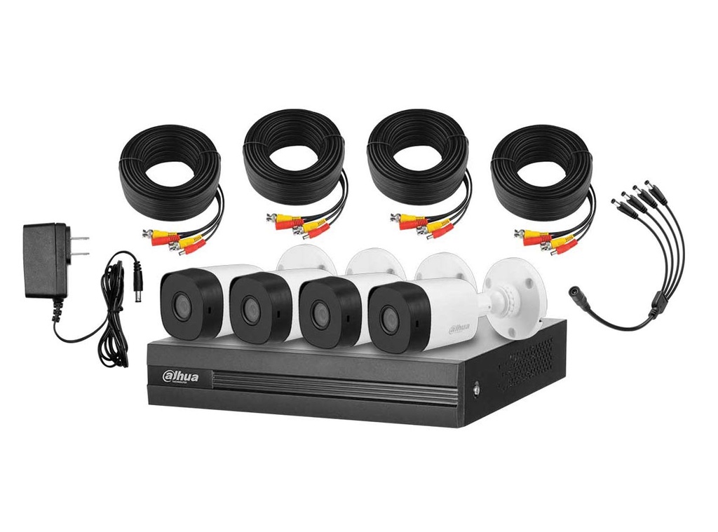 Kit De DVR 4 Canales De 1Mp H265/4 Cámaras B1A11 Con Accesorios Incluidos 4 Canales De Inteligencia Artificial SMD DH-KIT/XVR1B04-I/4-B1A11N-0280B Dahua