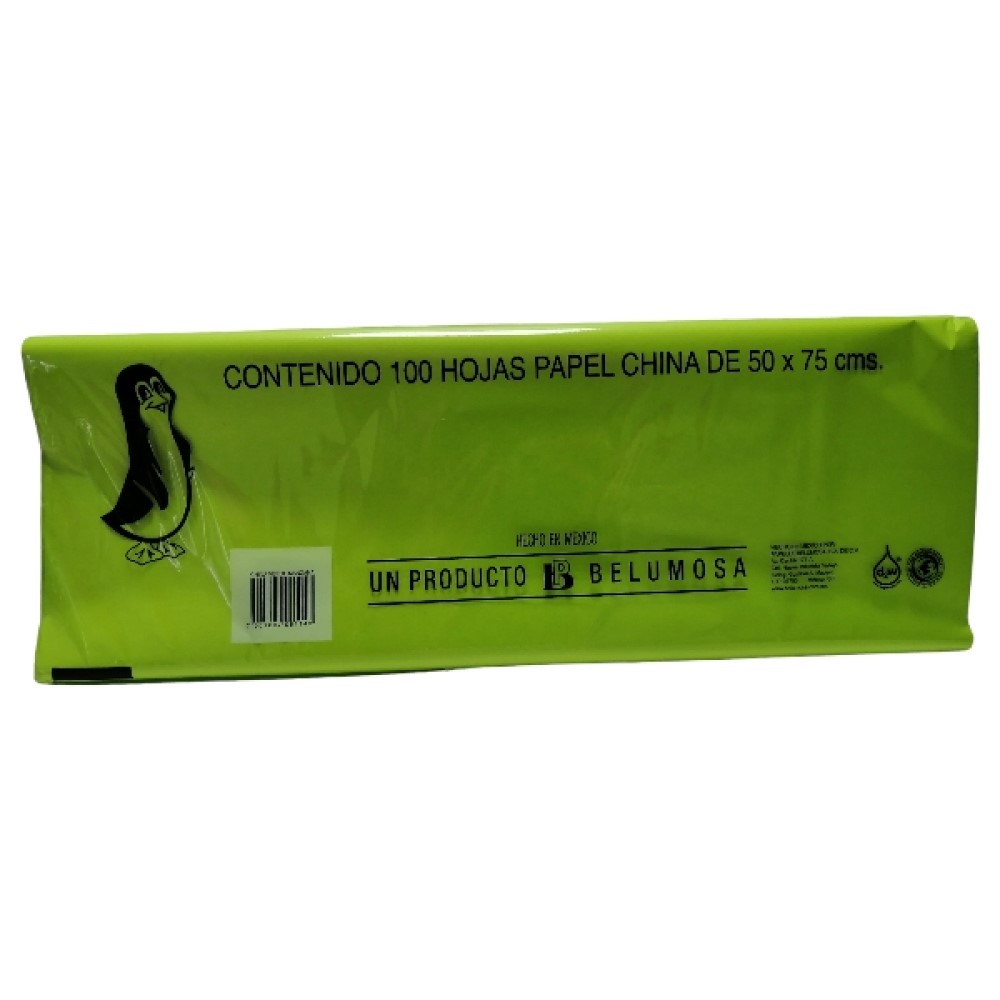 [PAQ100-CHVERDEMANZ] Paquete C/100 Papel De China Pinguino Verde Manzana 50X75cm