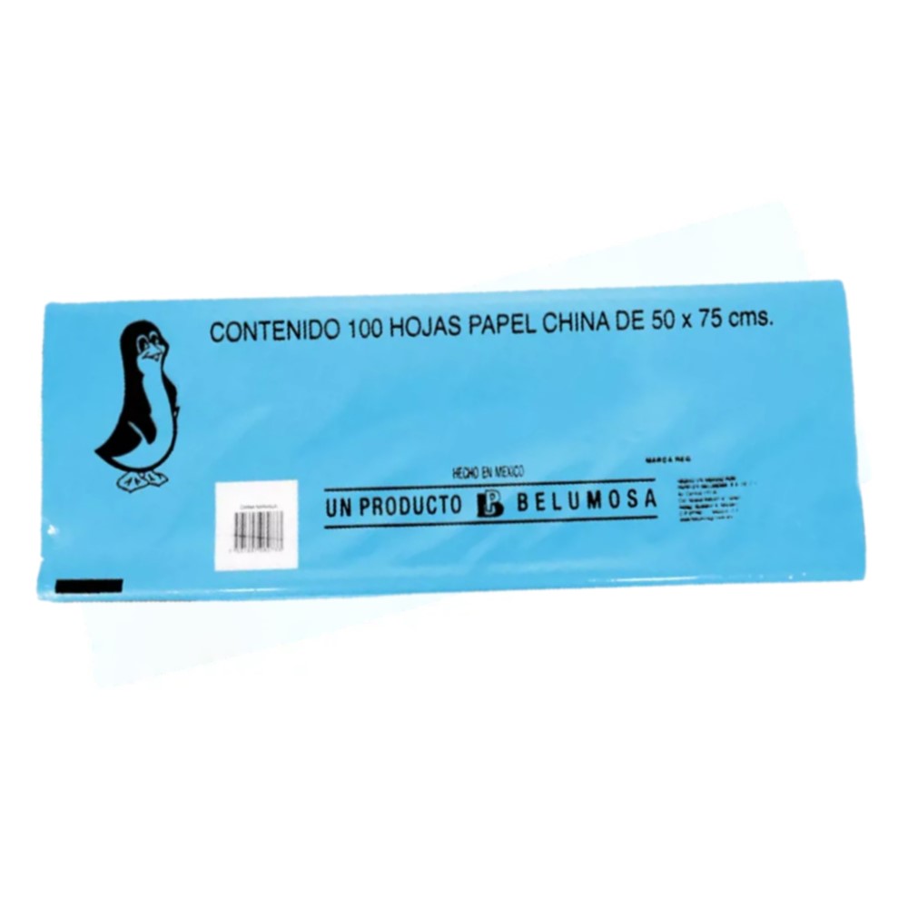 [PAQ100-CHAZCIE] Paquete C/100 Papel De China Pingüino Azul Cielo 50X75cm