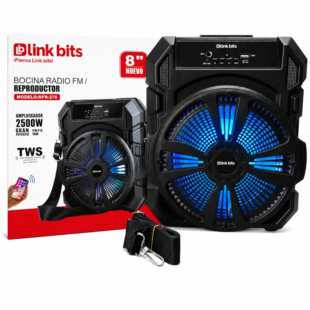 Bocina 8 Pulgadas Link Bits SA8061T Bt Radio Fm Luz Led (C.10)