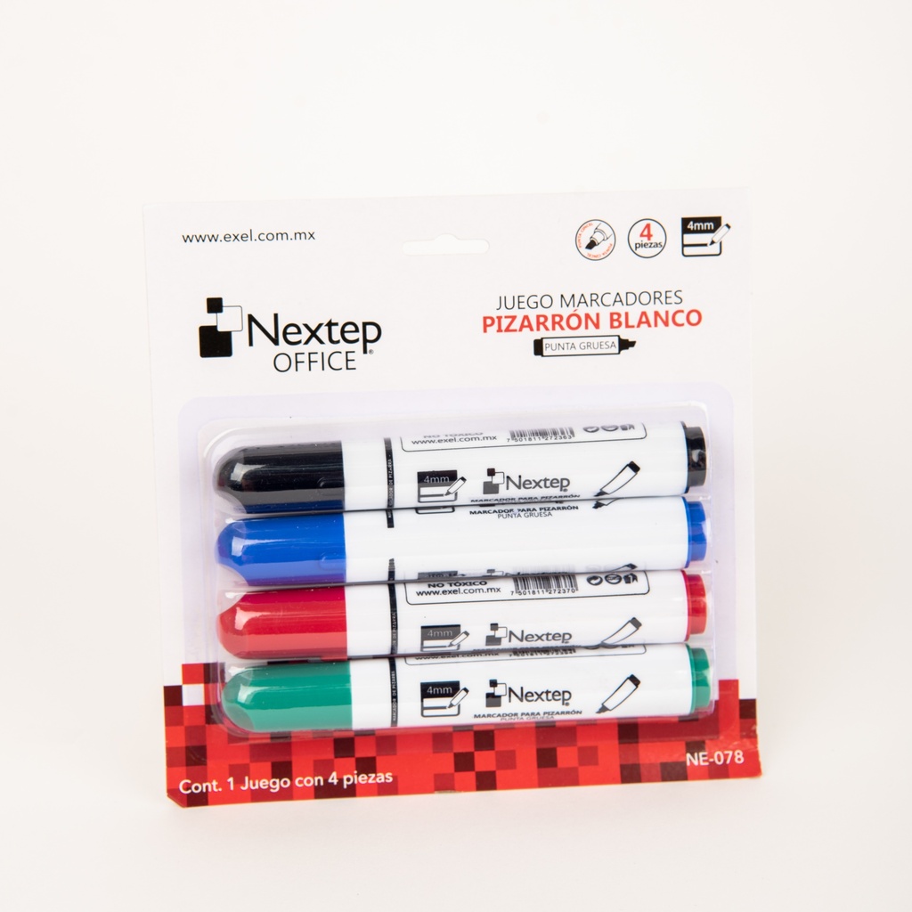 Paquete C/4 Marcador Pizarrón P/Gruesa Cincel 4mm NE-078 Nextep (C.144)