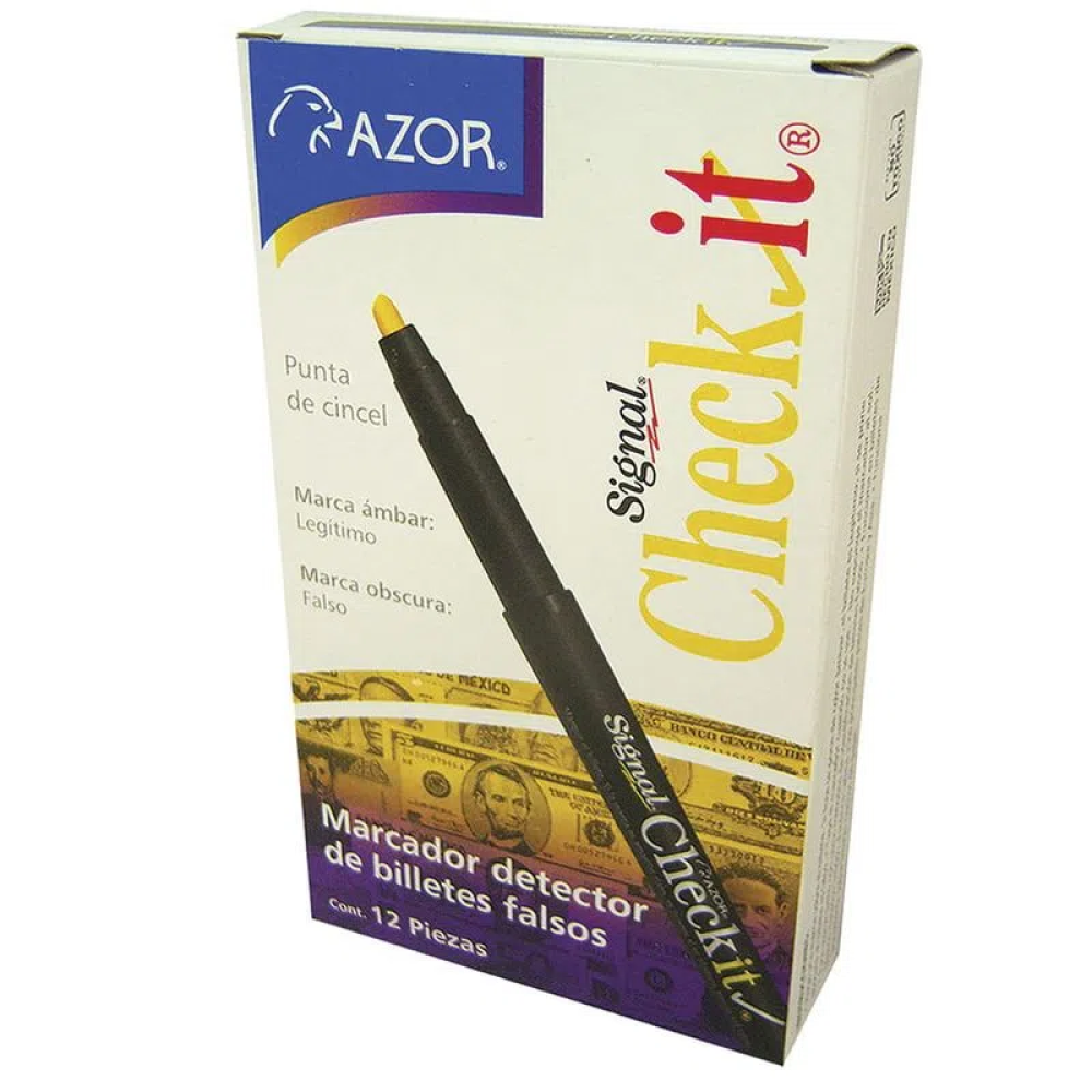 Paquete C/12 Marcador Para Billete Azor Falso Check It