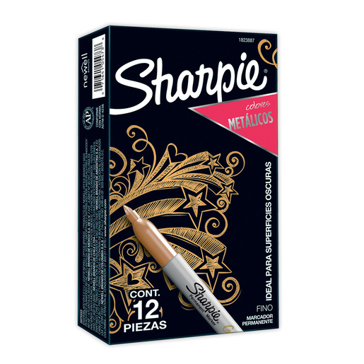 Caja C/12 Marcador Permanente Oro Sharpie P/Fino 