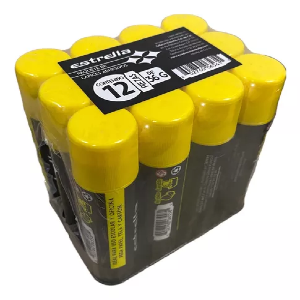 Paquete C/12 Lapiz Adhesivo Estrella 36G