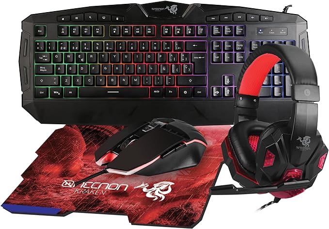 Kit Gamer NGC-KRAKEN Necnon Audífonos Teclado Rojo Mouse Mp Rojo