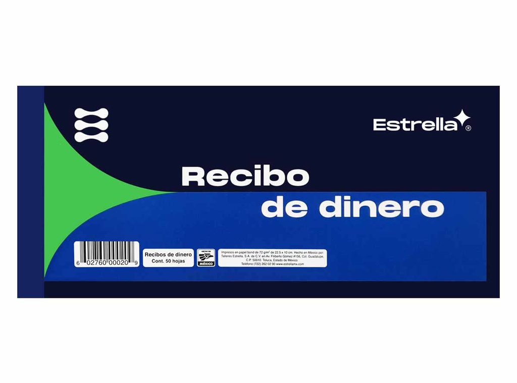 Paquete C/5 Block Estrella Recibo De Dinero 50 Hojas