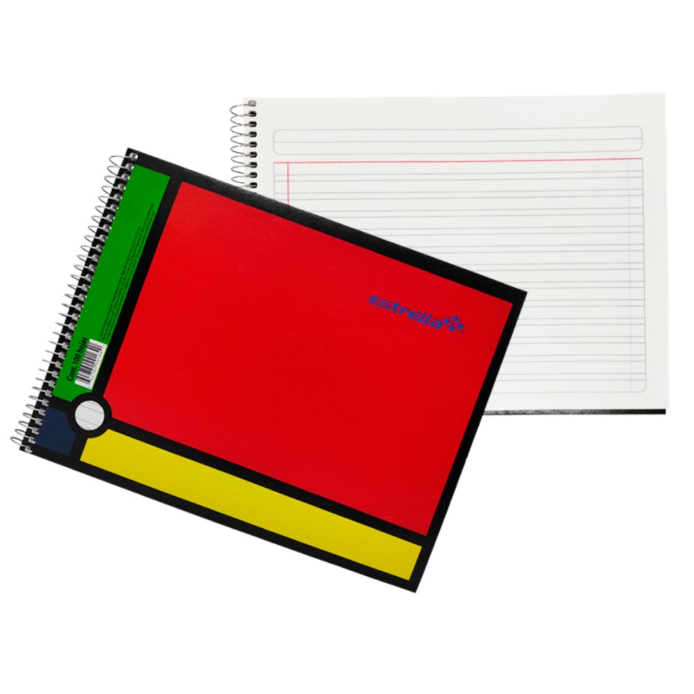 Paquete C/6 Cuaderno Espiral Forma Italiana Estrella Doble Raya 100 Hojas