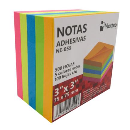 Paquete C/3 Notas Adhesivas 3x3 Neón 5 Bloques 500 Hojas Nextep
