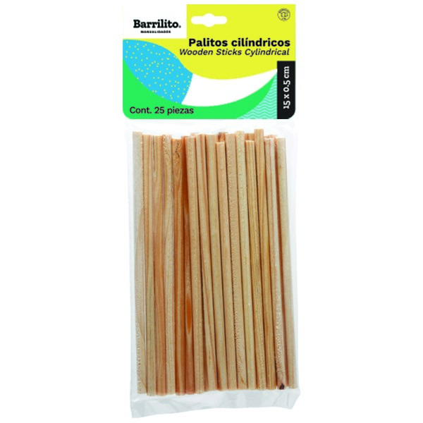Paquete C/100 Palitos Madera Barrilito Cilindrico
