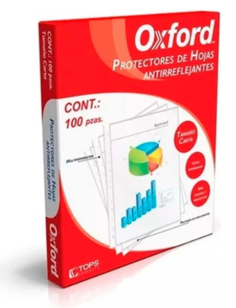 Paquete C/100 Protector De Hoja Carta Oxford Antireflejante