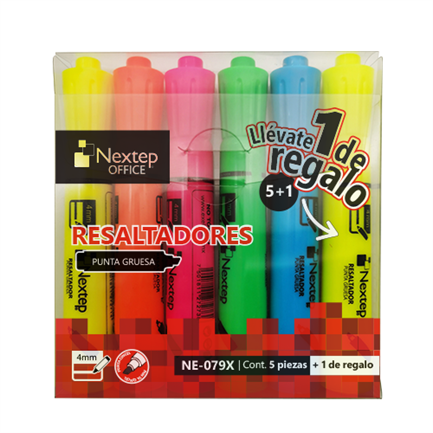 [NE-079X] Marcatextos 5 colores punta cincel 4mm Nextep (C.144)