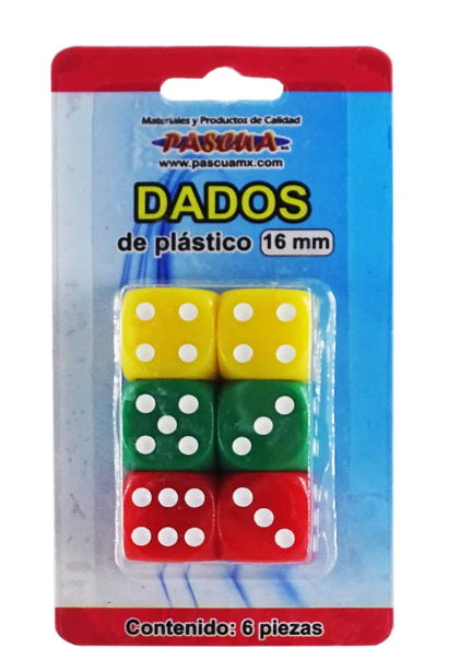 Paquete C/6 Dados Pascua Colores 16mm